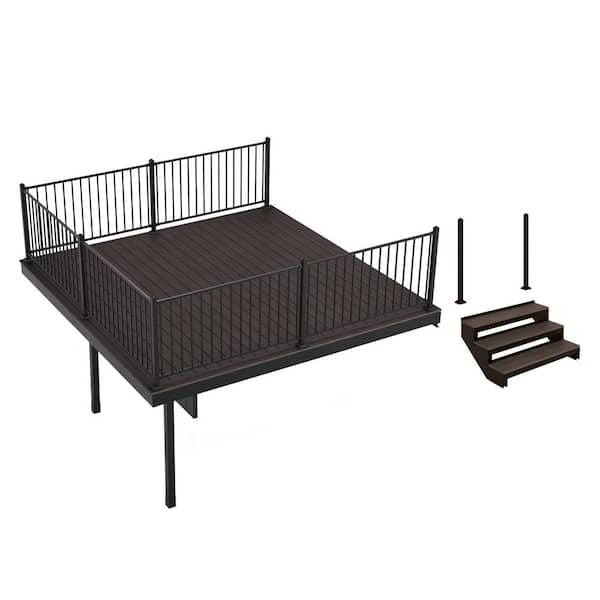 FORTRESS Infinity Attached 12 ft. x 12 ft. Tiger Cove Composite Deck and 3-Step Stair Kit with Steel Framing and Railing