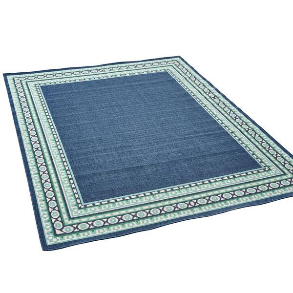 Noble House Remington Navy and Green 8 ft. x 11 ft. Bordered Indoor/Outdoor Area Rug