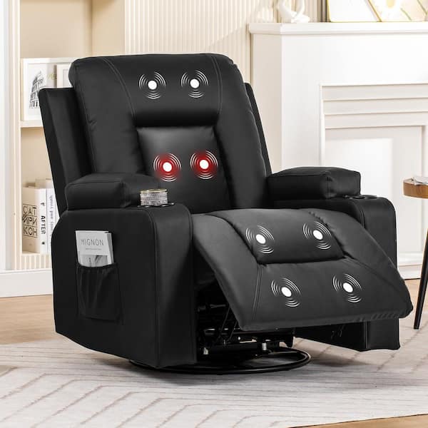 Recliner Chair Massage and Heat Swivel Rocker Recliners with Side Pockets, Cup Holders, Black