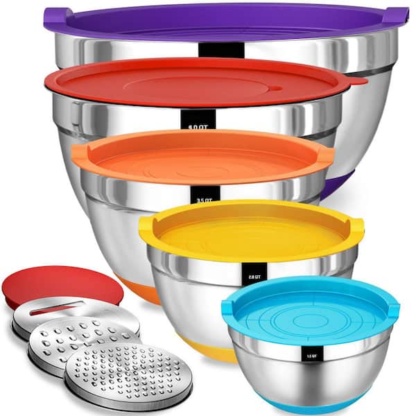 8-Pieces Colorful Nesting Bowl with Grater Attachment, Umite Chef Mixing Kitchen Bowl with Airtight Lids Set