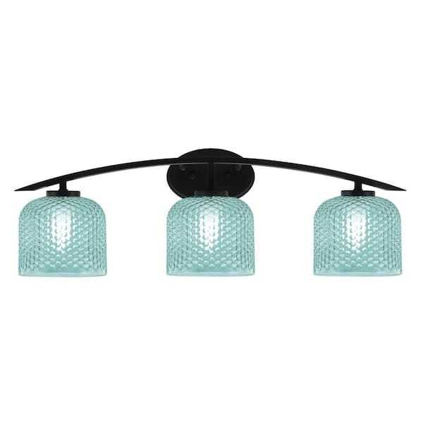 Unbranded Siena 29 in. 3-Light Vanity Light Matte Black with Turquoise Glass Shades