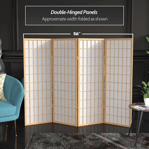 4 ft. Short Window Pane Shoji Screen - Natural - 4 Panels