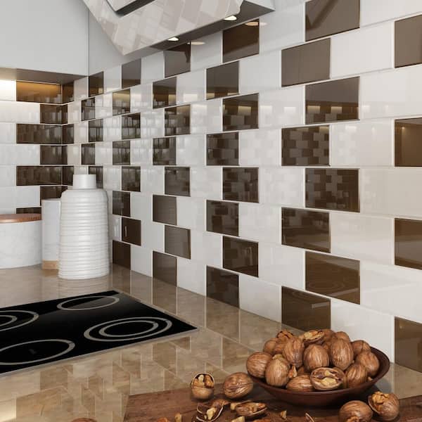 Classic Brown 3 in. x 6 in. x 8 mm Glass Subway Tile (5 sq. ft./case)