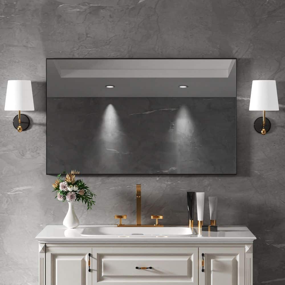 36 in. W x 22 in. H Rectangular Aluminum Framed Wall Bathroom Vanity Mirror in Glossy Black price history on PriceWatchPro