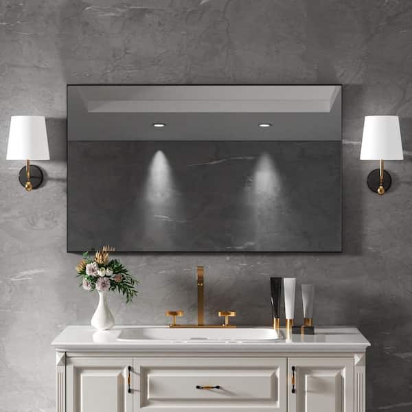 36 in. W x 22 in. H Rectangular Aluminum Framed Wall Bathroom Vanity Mirror in Glossy Black