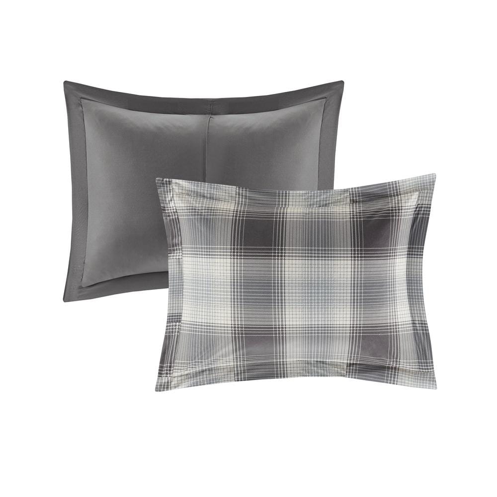 Twin Gray Plaid Down Alternative Microfiber Comforter Set