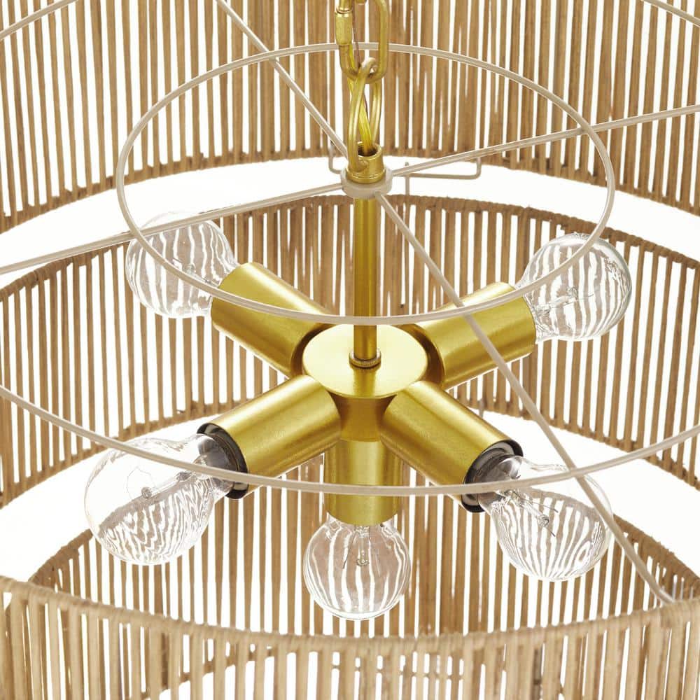 Distressed Gold 4-Tier Rattan Drum Pendant Light