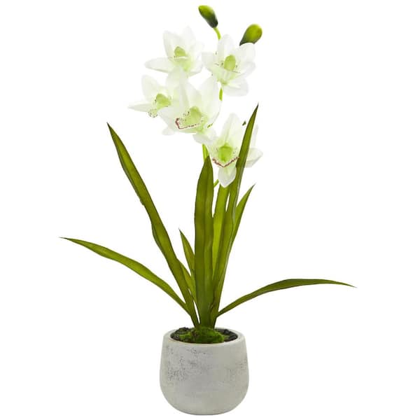 Nearly Natural Indoor Cymbidium Orchid Artificial Arrangement in Vase