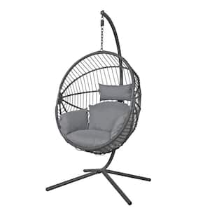 OC Orange Casual Grey Wicker Indoor Outdoor Egg Swing Chair with Grey Cushions