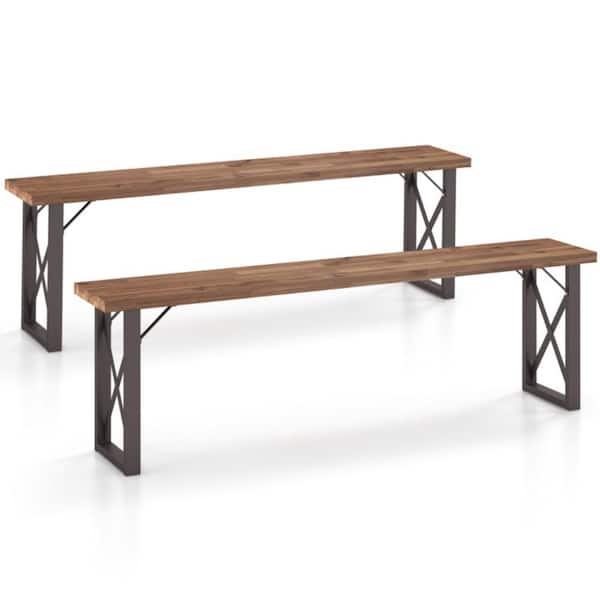 2 Pack 60 in. Solid Acacia Wood Outdoor Benches Backless Patio Rectangular Bench Chair for Porch, Yard, Balcony