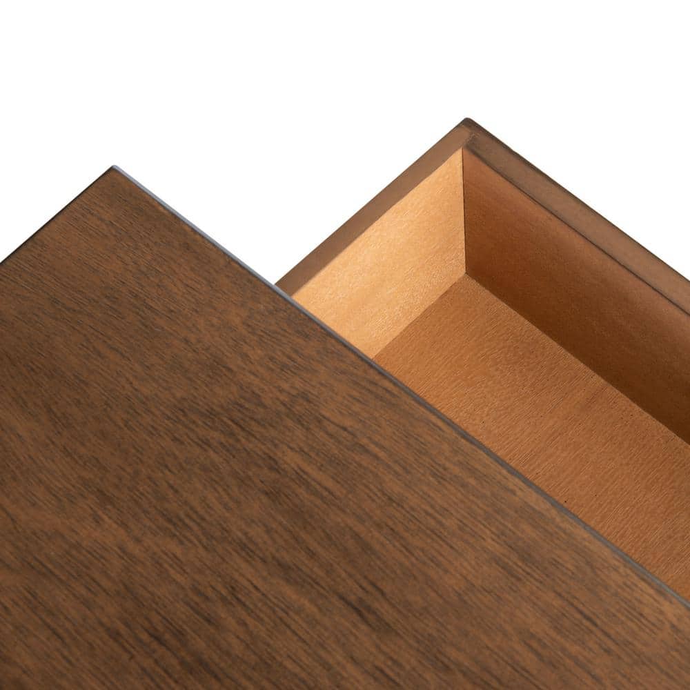 Peyton French Brown Wood Storage End Table with Herringbone Drawer