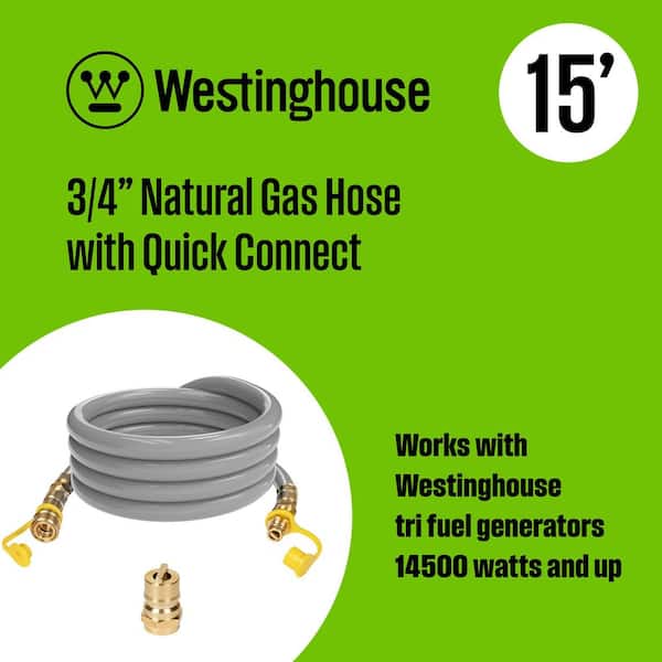15 ft. Natural Gas Hose with Adapter, 3/4 in. Dia, For Tri Fuel Generators