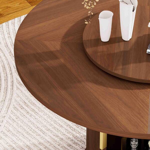 Boyel Living Walnut Wood 55.1 in. Pedestal Base Dining Table Seats