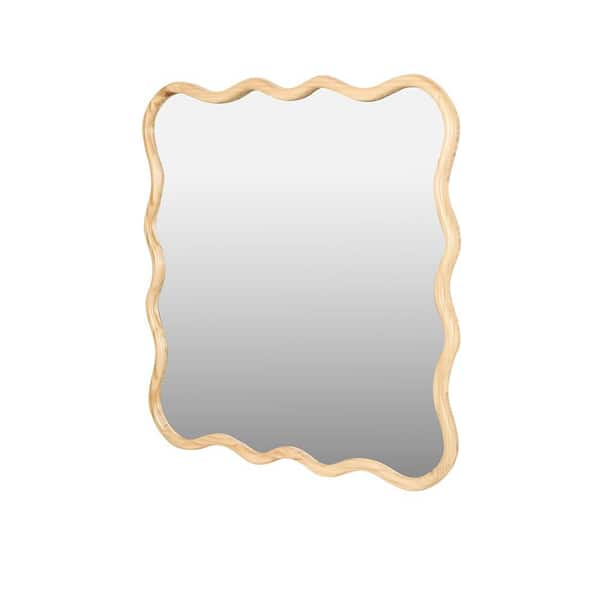 Unbranded Natural Wood 35.8 in W x 35.8 in. H Art Deco Irregular Solid Wood Framed Mirror Wall Mirror Wall Decor Mirror