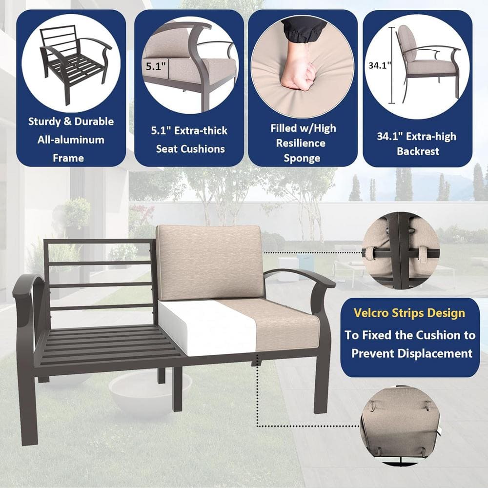 6-Piece Sand Aluminum Patio Set with Fire Pit Table