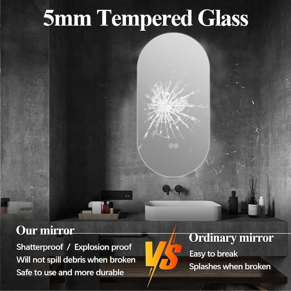 48 in. W x 24 in. H Oval Frameless Wall Bathroom Vanity Mirror in Silver with LED Touch Screen and 3 Colors Dimmable