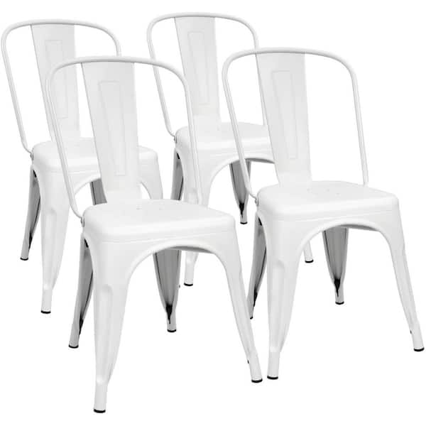 LACOO 18 in. Light White Metal Dining Chairs Stackable Indoor Outdoor Chair Patio kitchen Chair (Set of 4)