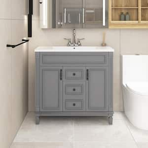 36 in. W x 18 in. D x 34 in. H Single Sink Freestanding Bathroom Vanity in Grey with White Cultured Marble Top