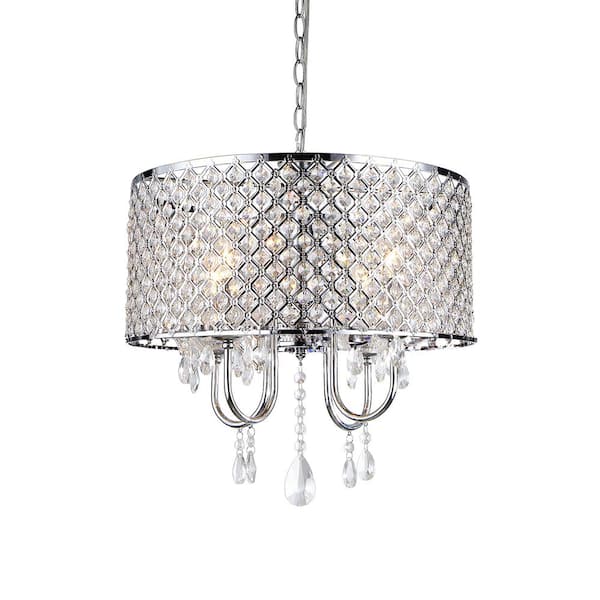 Warehouse of Tiffany Angelina 4-Light Chrome Crystal Chandelier with Shade