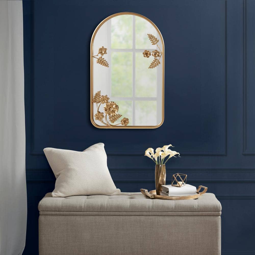 Gold Arched Floral Metal Frame Wall Mirror