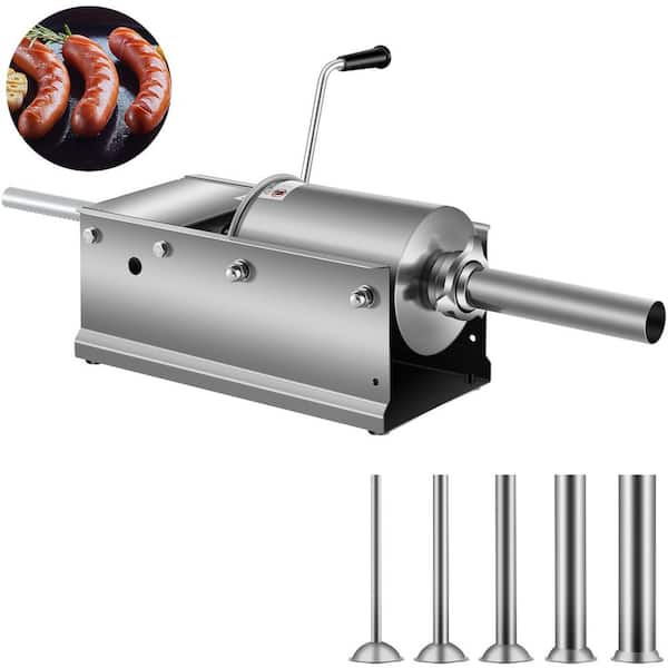 Manual Sausage Stuffer, Crafted from Food-Grade 304 Stainless Steel, 3 L / 7 lbs. Horizontal Meat Filling Machine