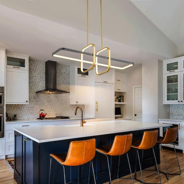 34.25 inch. 3-Light Black and Gold Modern Integrated LED Pendant Light Fixture for Kitchen Island