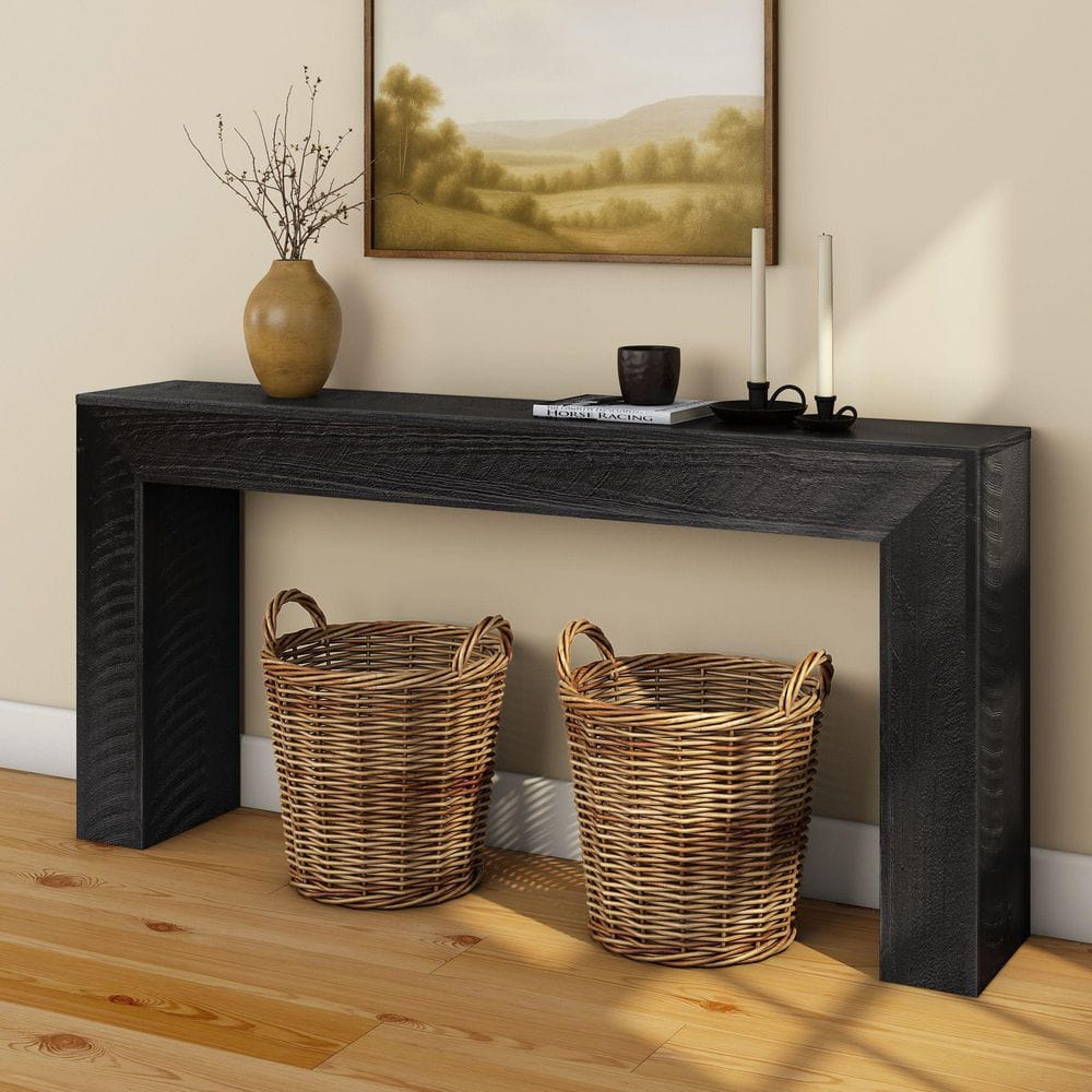 PLANK+BEAM Camden Console 66 in. Rustic Char Rectangle Wood Console ...