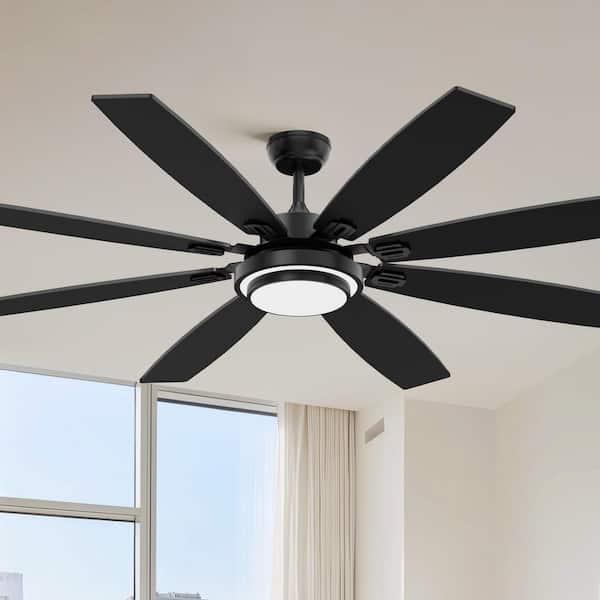 72 in. Indoor Black Downrod Mount Ceiling Fan with Integrated LED with Remote Control Included