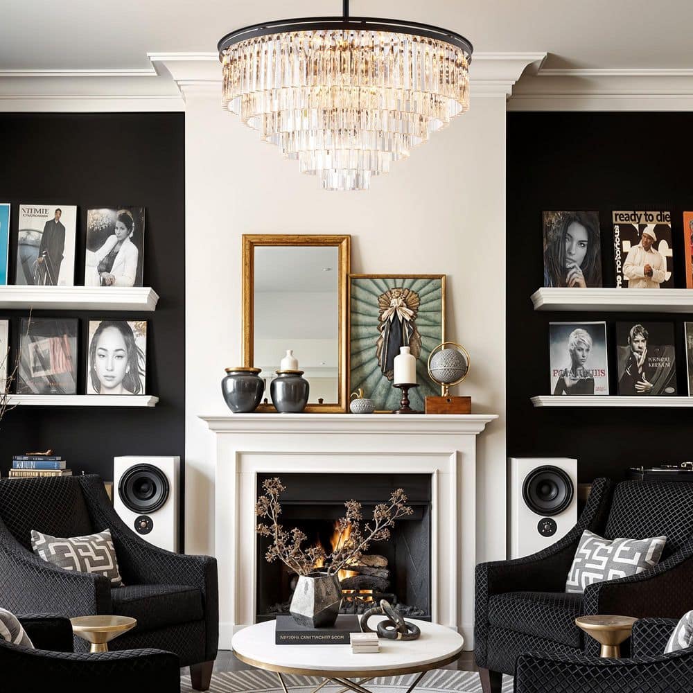 25-Light 39 in. Matte Black Luxury Round Crystal Chandelier with No Bulbs Included price history on PriceWatchPro