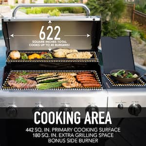 Kenmore 4 Burner Open Cart Propane Gas BBQ Grill with Side Burner, Stainless Steel and Black