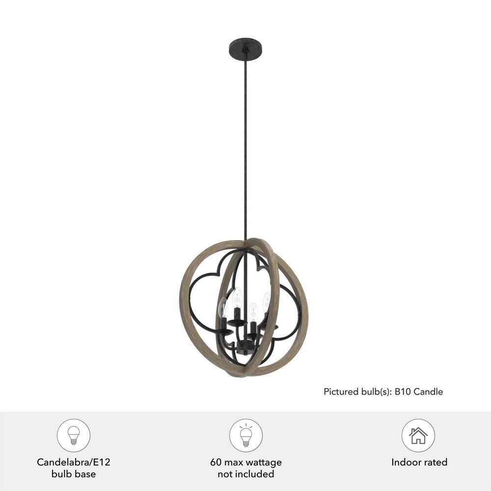 French Oak Transitional Globe Pendant Light with Quatrefoil Design