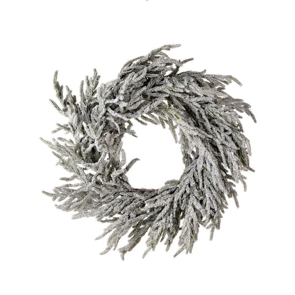 24 in. Green Artificial Real Touch Flocked Norfolk Pine Wreath