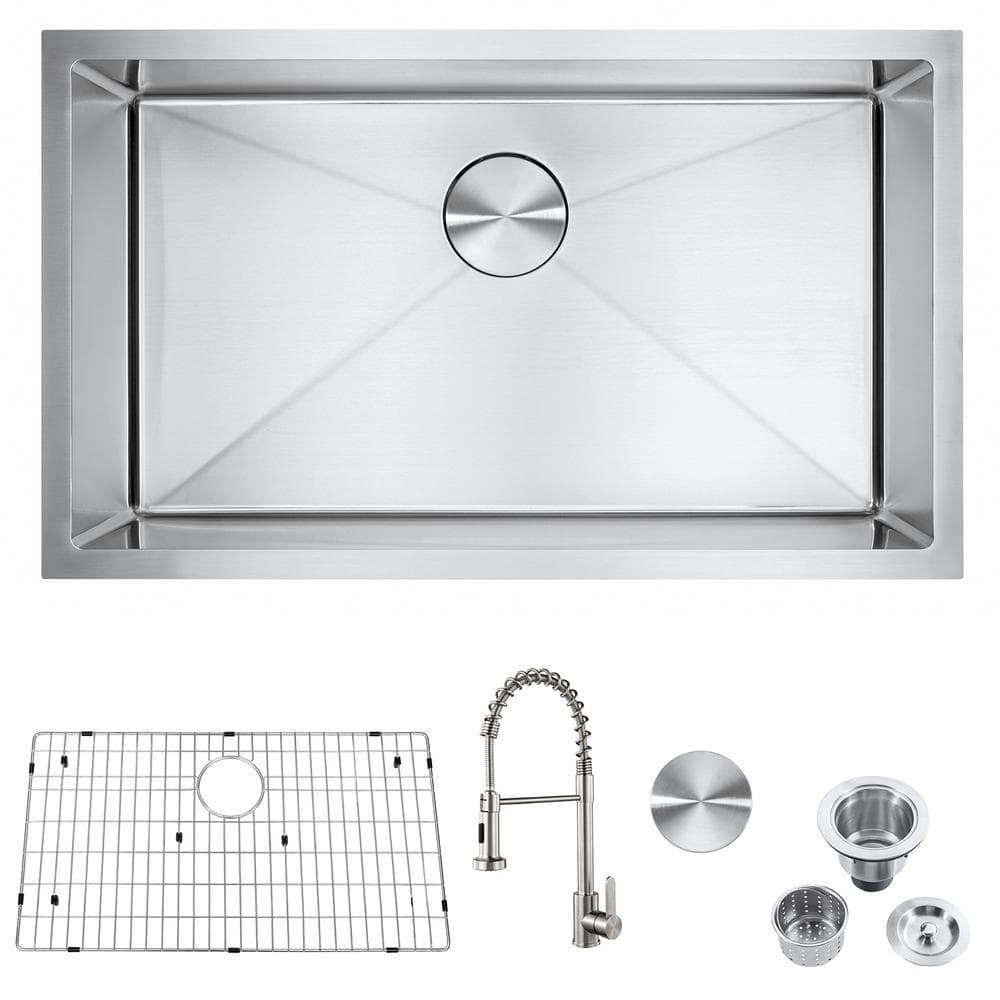 Brushed Nickel Stainless Steel 30 in. x 18 in. Single Bowl Undermount Kitch