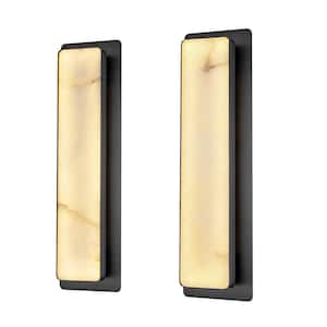 1-Light Black LED Wall Sconce, Natural Alabaster Wall Sconce, Rectangular Bedside Wall Lighting (Set of 2)