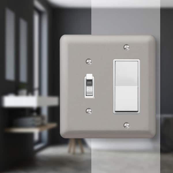 Declan 2 Gang 1-Toggle and 1-Rocker Steel Wall Plate - Pewter