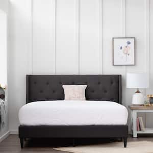 Isabelle Upholstered Charcoal Twin Wingback Diamond Tufted Platform Bed