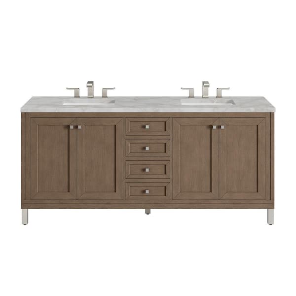 James Martin Vanities Chicago 72.0 in. W x 23.5 in. D x 33.8 in. H Double Bath Vanity in Whitewashed Walnut with Victorian Silver Quartz Top