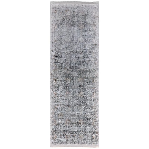 Gray, Silver 2 ft. x 12 ft.  Trellis Runner Rug