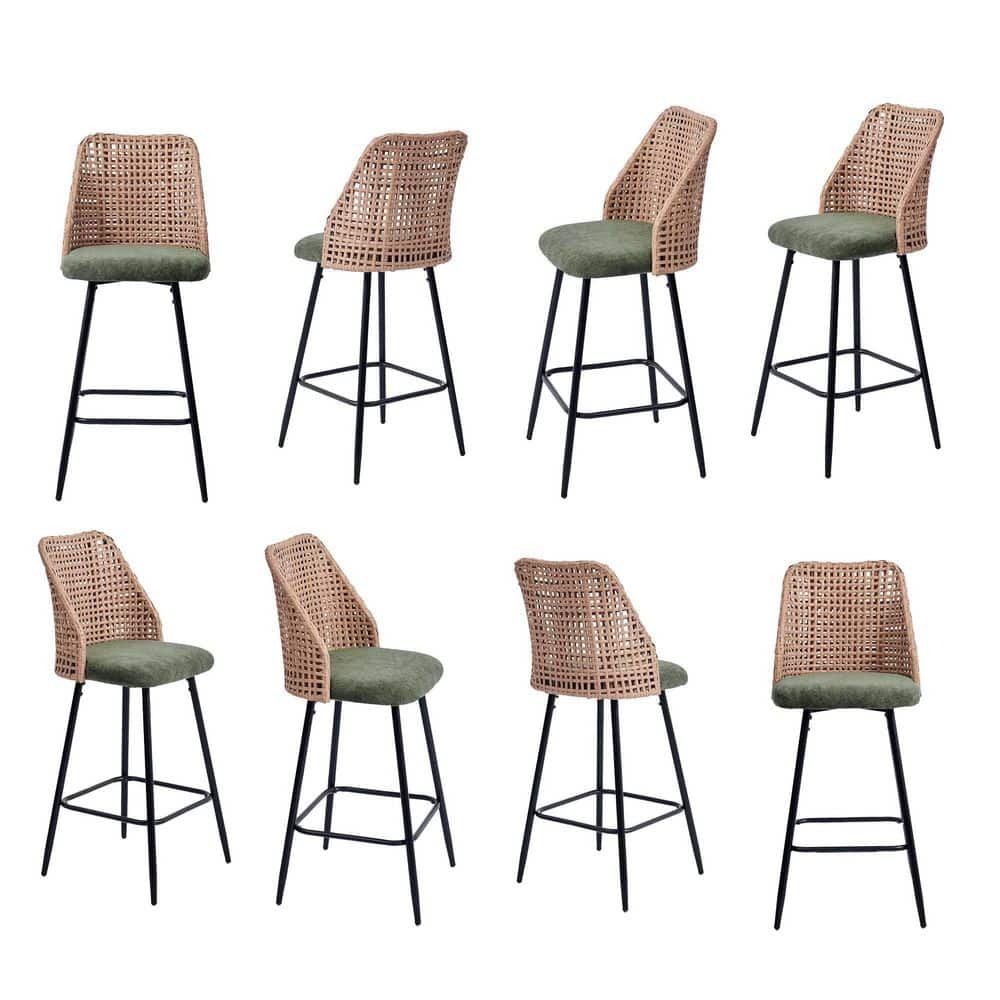 28.74 in. H Green Woven wicker High Back Metal Bar Stool with Chenille Seat Cushion(set of 8) price history on PriceWatchPro