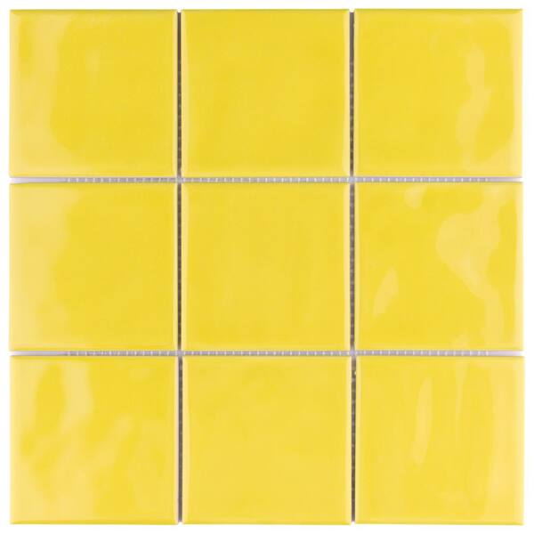 Merola Tile Twist Square Yellow Lemon 11-3/4 in. x 11-3/4 in. Ceramic Mosaic (9.79 sq. ft. /Case)