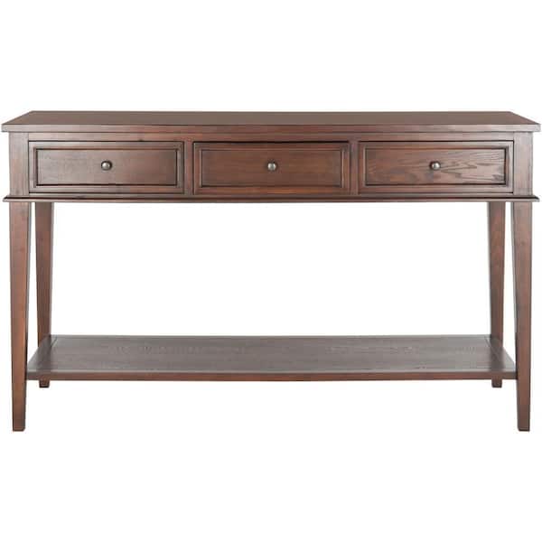 SAFAVIEH Manelin 60 in. Sepia Standard Rectangle Wood Console Table with Drawers