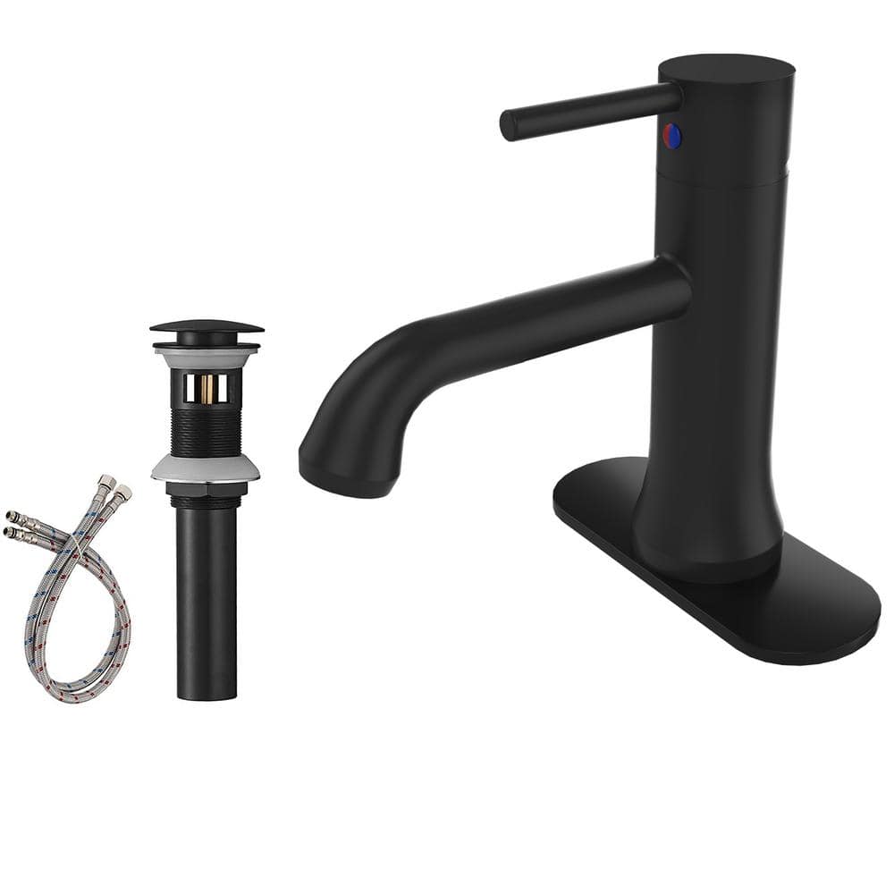 HOMEMYSTIQUE Single Hole SingleHandle Bathroom with Pop Up Drain Faucet in Matte Black N76003