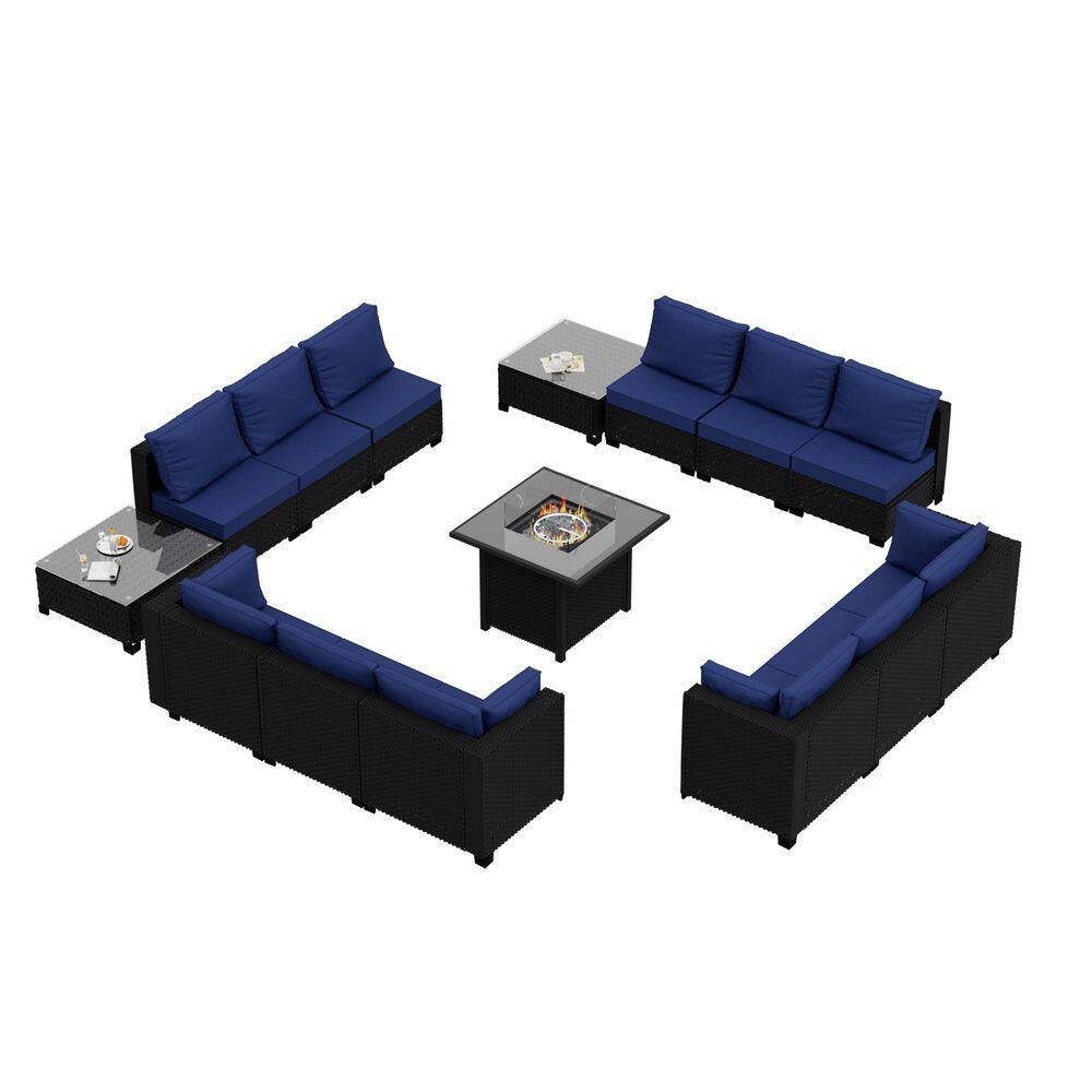 14-Piece Wicker Outdoor Patio Conversation Sectional Seating Set with Coffee Tables and Navy Blue Cushions price history on PriceWatchPro