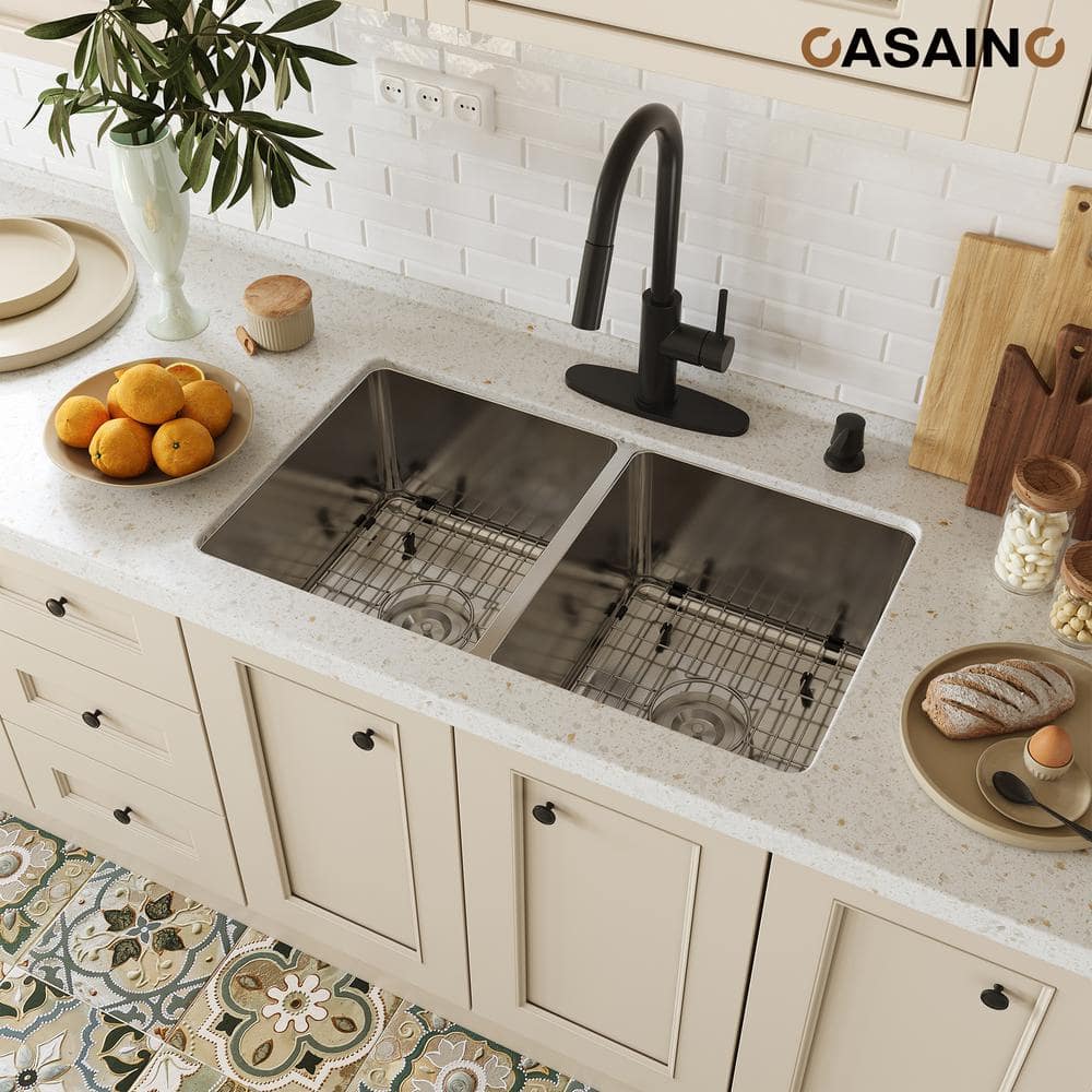 31'' Brushed Stainless Steel Double Bowl Undermount Kitchen Sink
