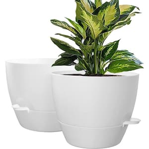 Modern 10 in. L x 10 in. W x 7.3 in. H White Plastic Round Indoor Planter (2-Pack)