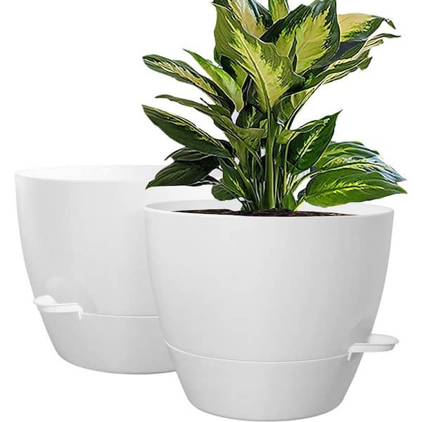 ITOPFOX Modern 10 in. L x 10 in. W x 7.3 in. H White Plastic Round Indoor Planter (2-Pack)