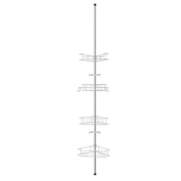 Tension Pole Corner Shower Caddy in Chrome with 4 Adjustable Baskets