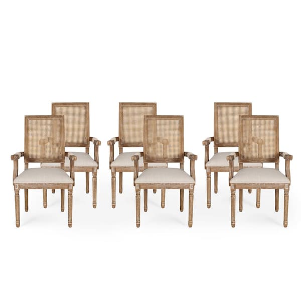 Noble House Aisenbrey Beige and Natural Upholstered Dining Chair (Set of 6)