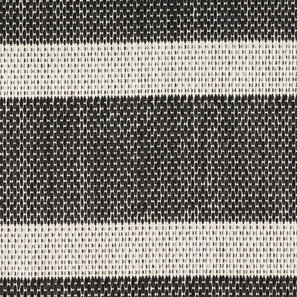 Positano Black Ivory 6' x 9' Flat Woven Stripe Rug