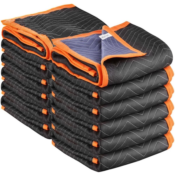 Moving Blankets 12-Piece 72 x 40 in.(32 lbs./dz.) Large Packing Blanket Heavy Duty Nonwoven Fabric Padded Moving Blanket